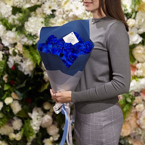 Букет из 15 синих роз (Эквадор) 60 см